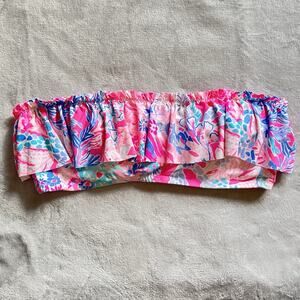 Lilly Pulitzer 14 Salsa Ruffled Bandeau Pascha Pink Floral Strapless Bikini Top